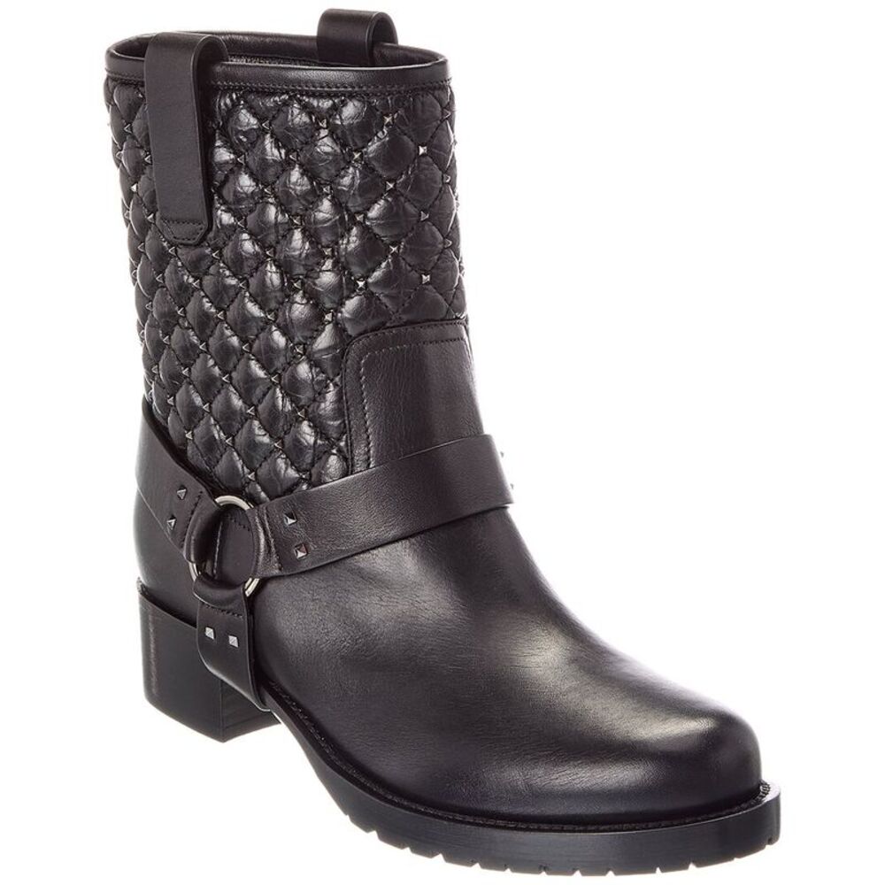Valentino Vlogo Signature Quilted Leather Biker Boot, Black